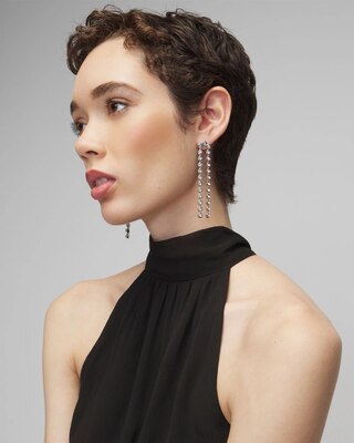 Silver Crystal Linear Drop Earrings