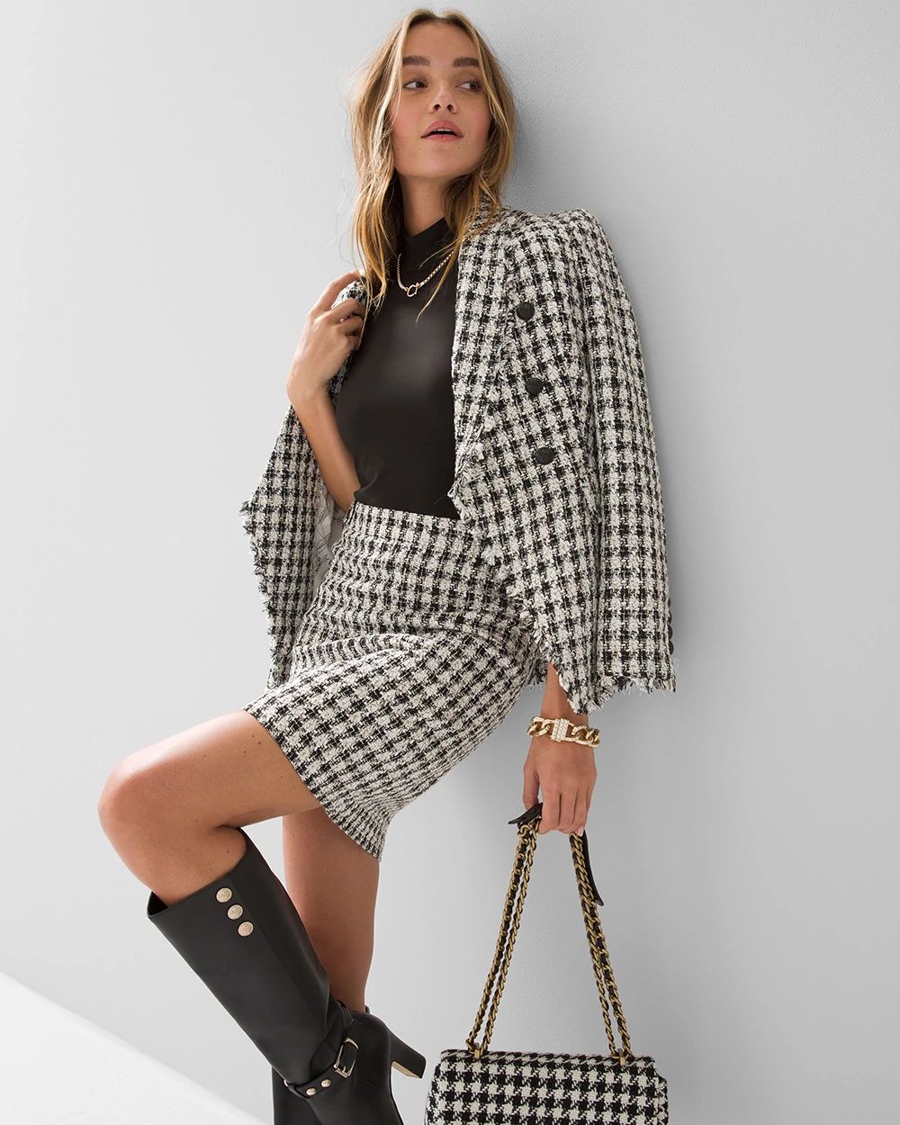 White house black market sweater plaid skirt dress cheap