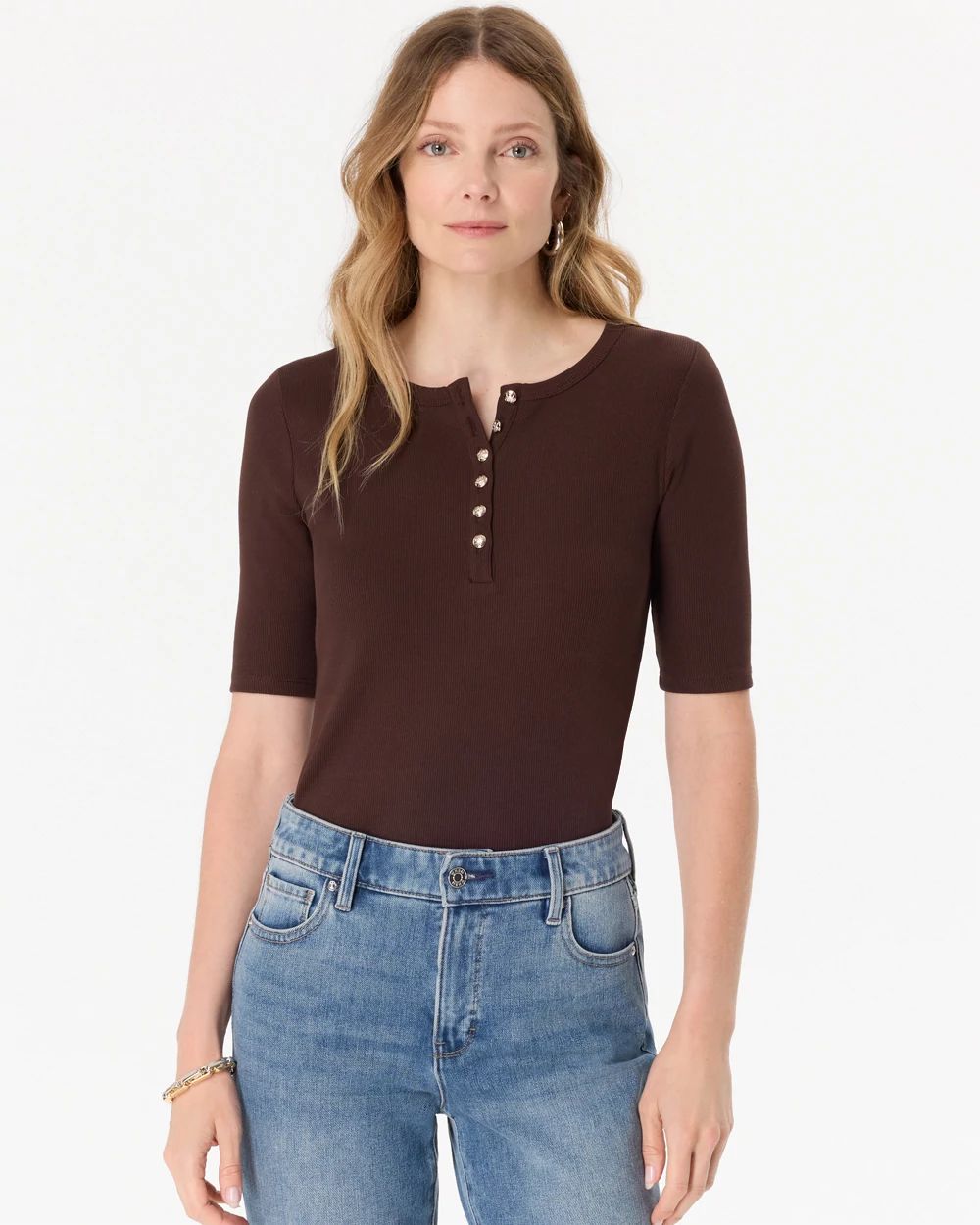 Elbow Sleeve Henley Top