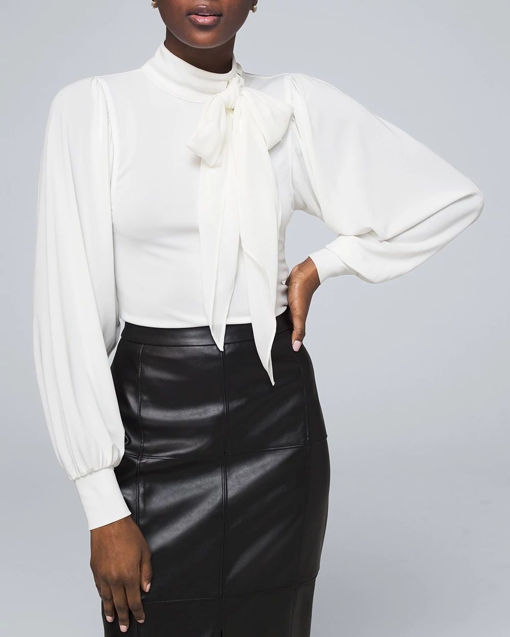 Mixed-Media Bow Blouse