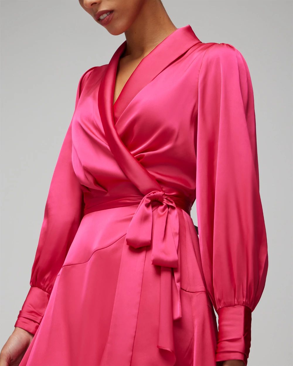 Long Sleeve Satin Wrap Mini Dress click to view larger image.