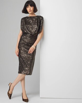 Petite Sequin Ruched Midi Dress