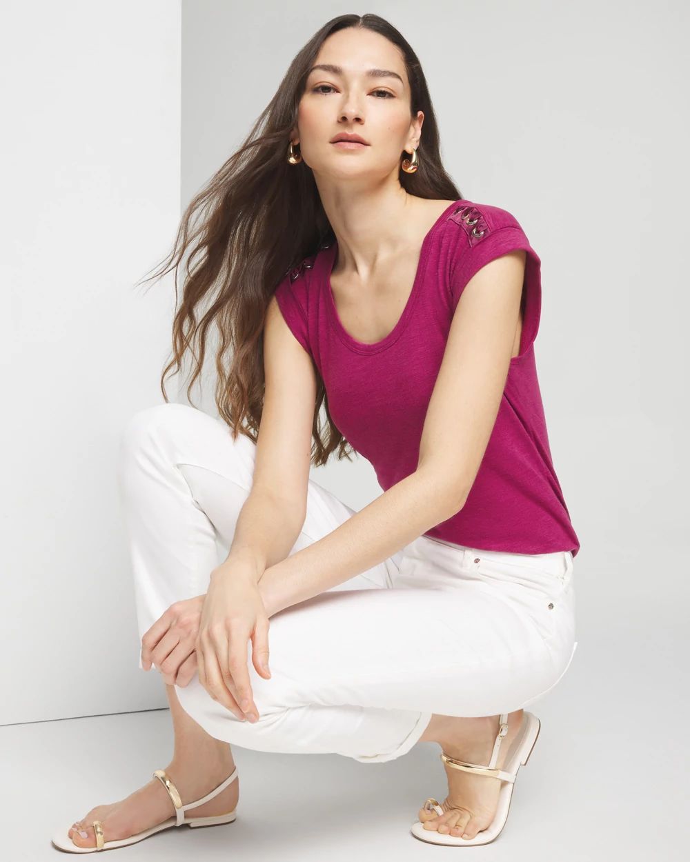 Lace-Up Shoulder Scoop Tee