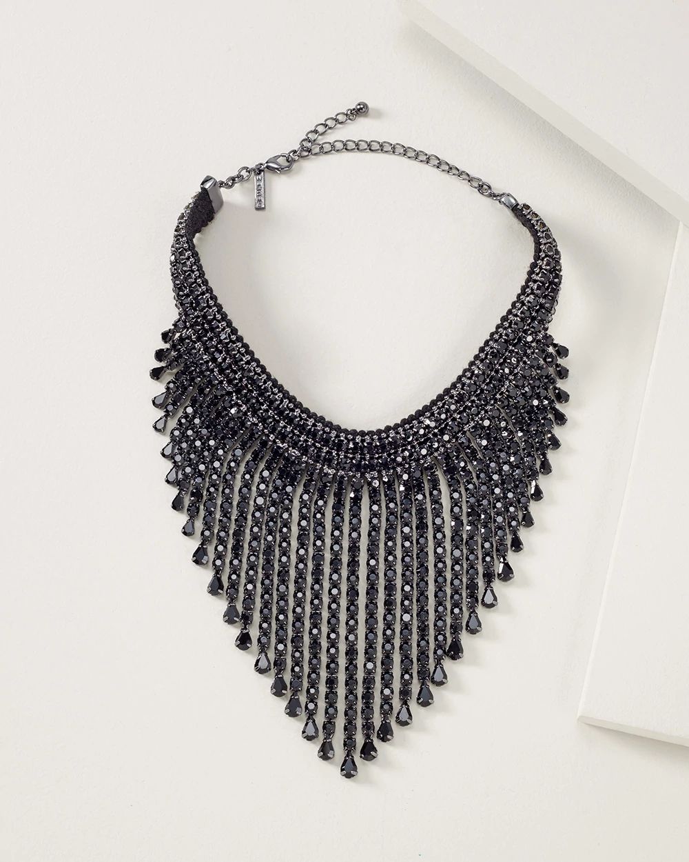 Black Crystal Waterfall Statement Necklace