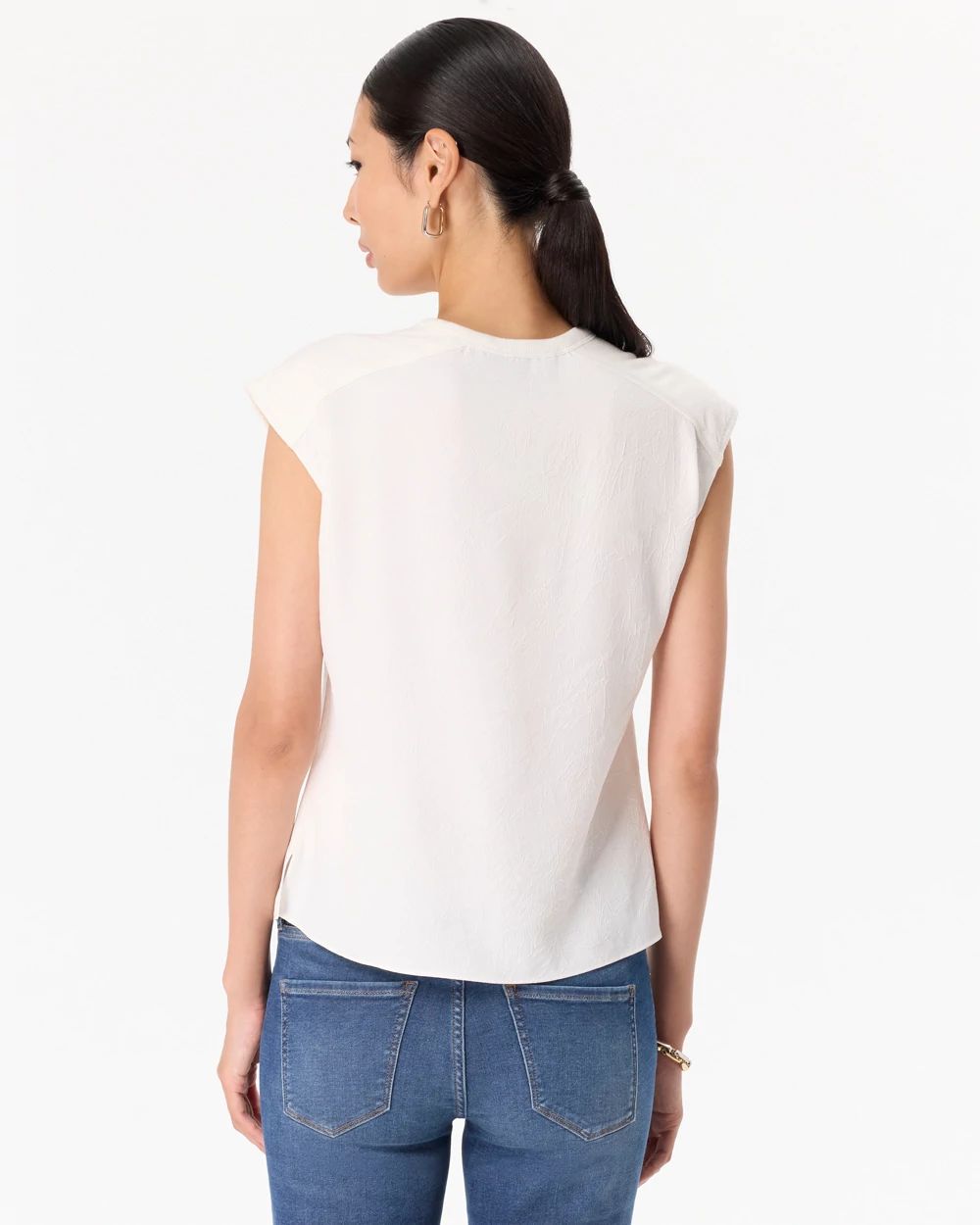 Ribbed Trim Satin Tee click to view larger image.
