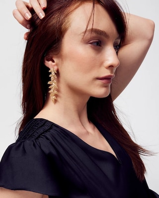 Goldtone & Floral Linear Drop Earrings click to view larger image.