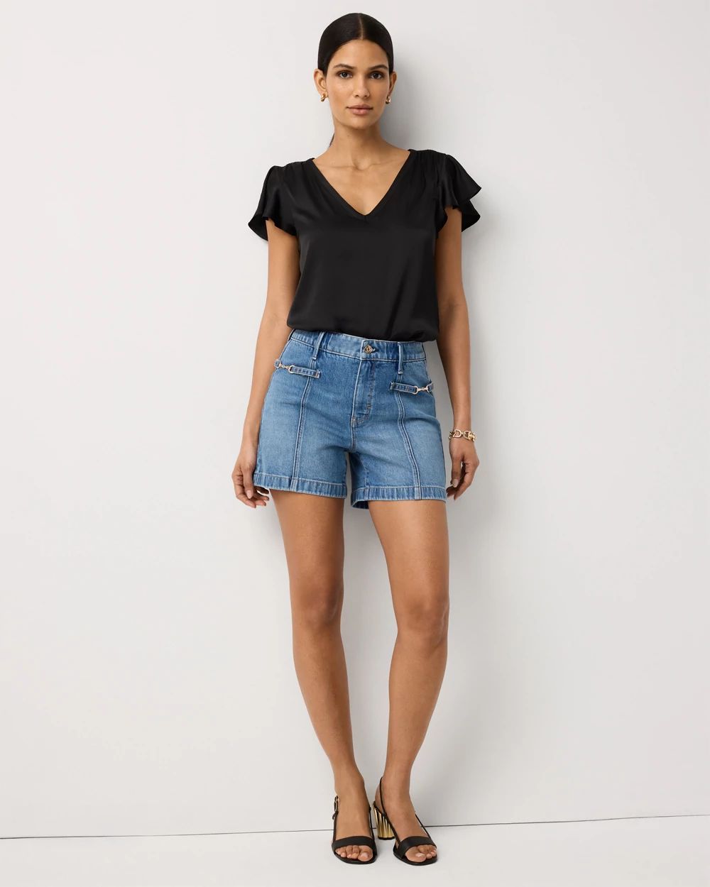 Horsebit Detail High Rise Denim Short