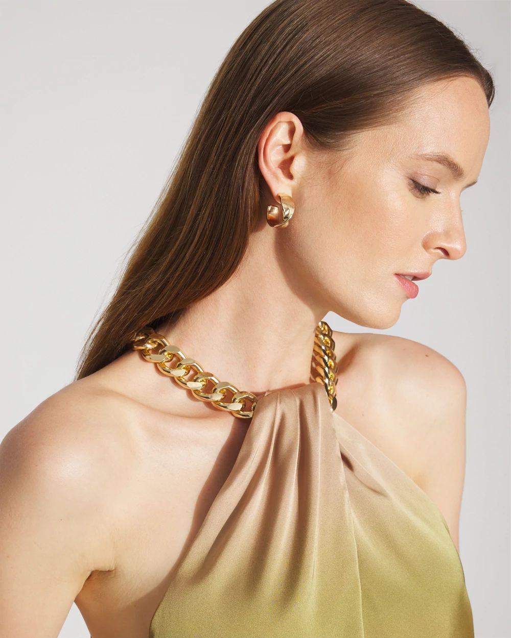 Petite Satin Chain-Neck Halter Top