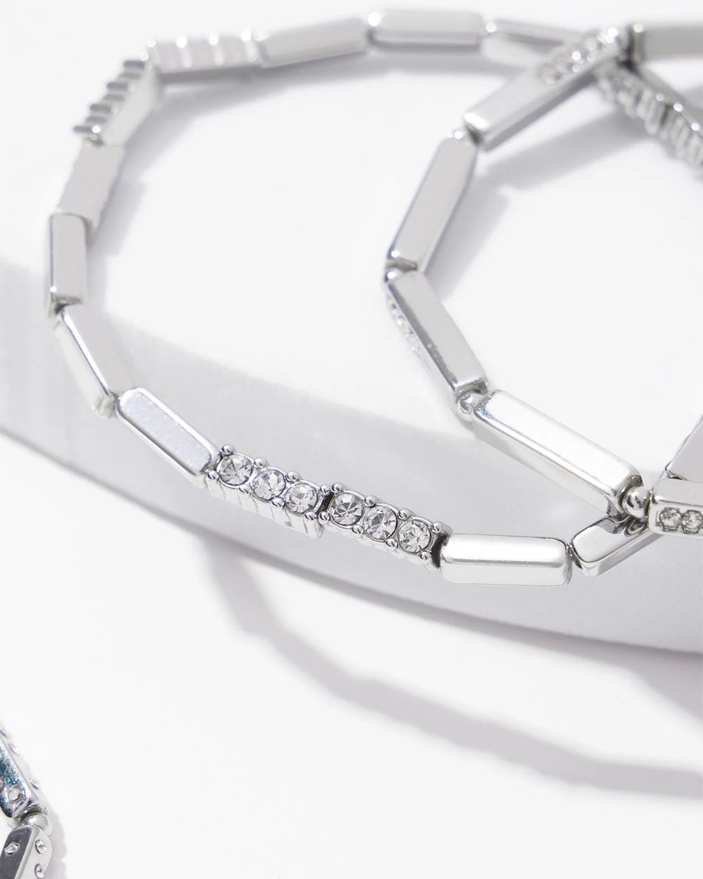 Silver Tone Pavé Stretch Bracelets