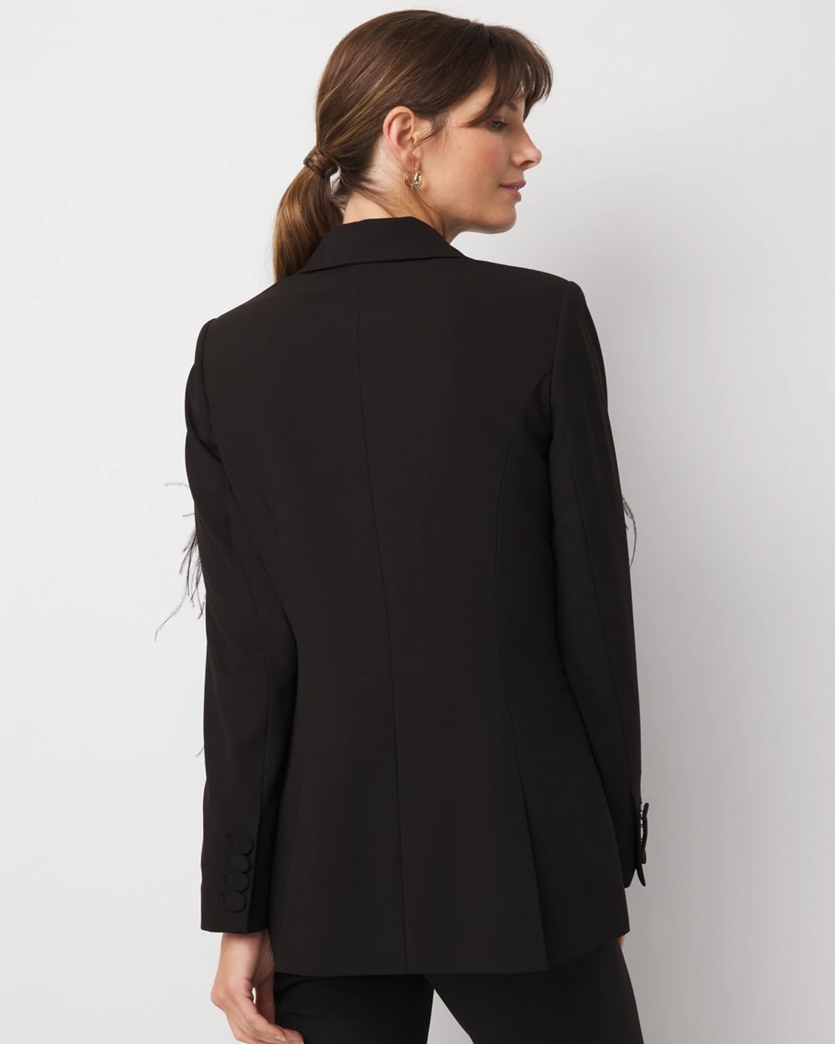 White House Black Market Feather Embellished Double-breasted Blazer In Black