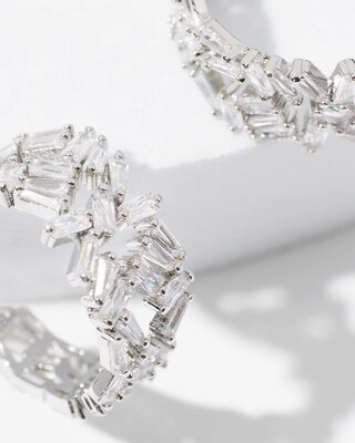 Silver Baguette Huggie Earrings