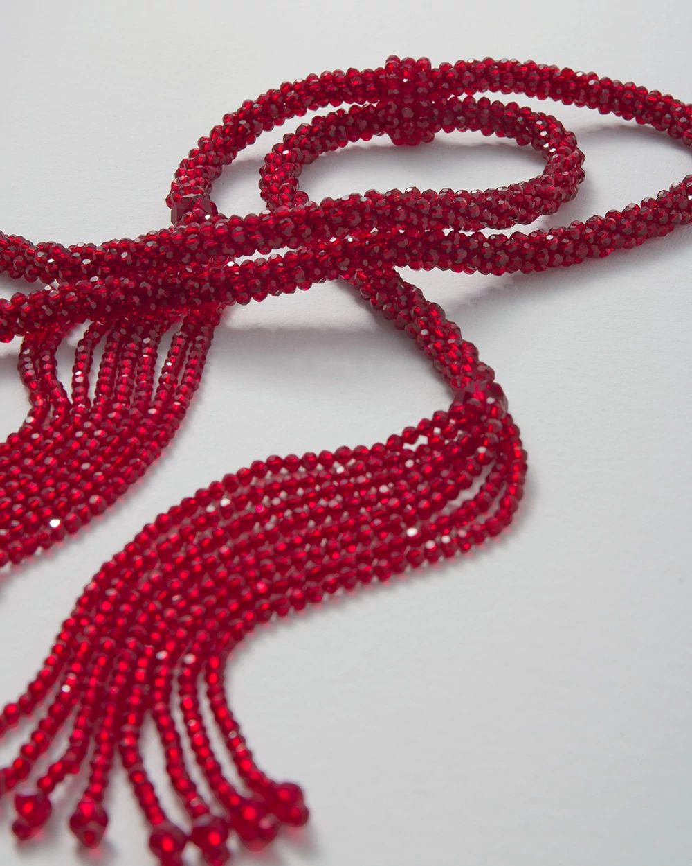 Red Beaded Y-Neck Tassel Necklace