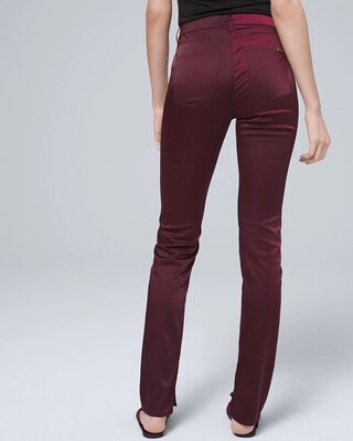 High-Rise Satin Slim Jeans with Ankle Slits