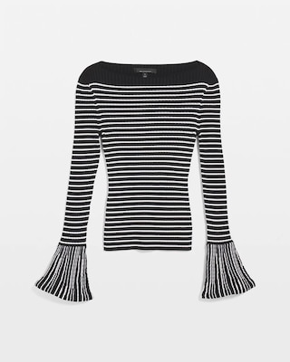 Striped Flared Cuff Sweater click to view larger image.