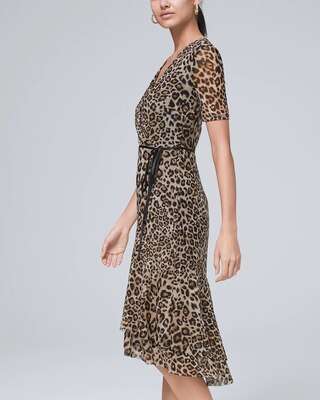 Leopard-Print Mesh Wrap Dress