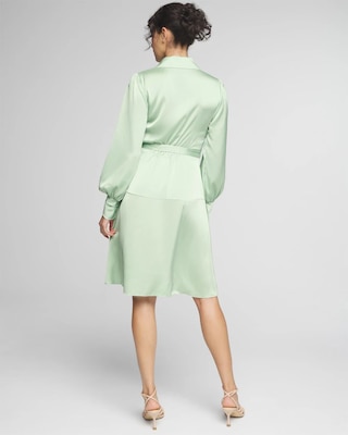 Long Sleeve Satin Wrap Mini Dress click to view larger image.