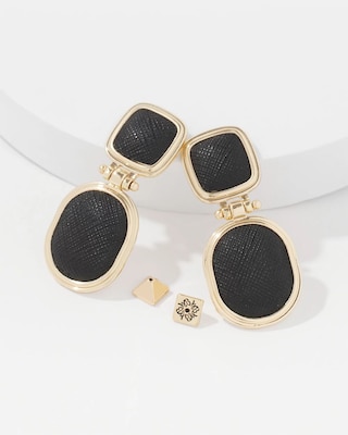 Black Textured Leather Drop Earrings click to view larger image.