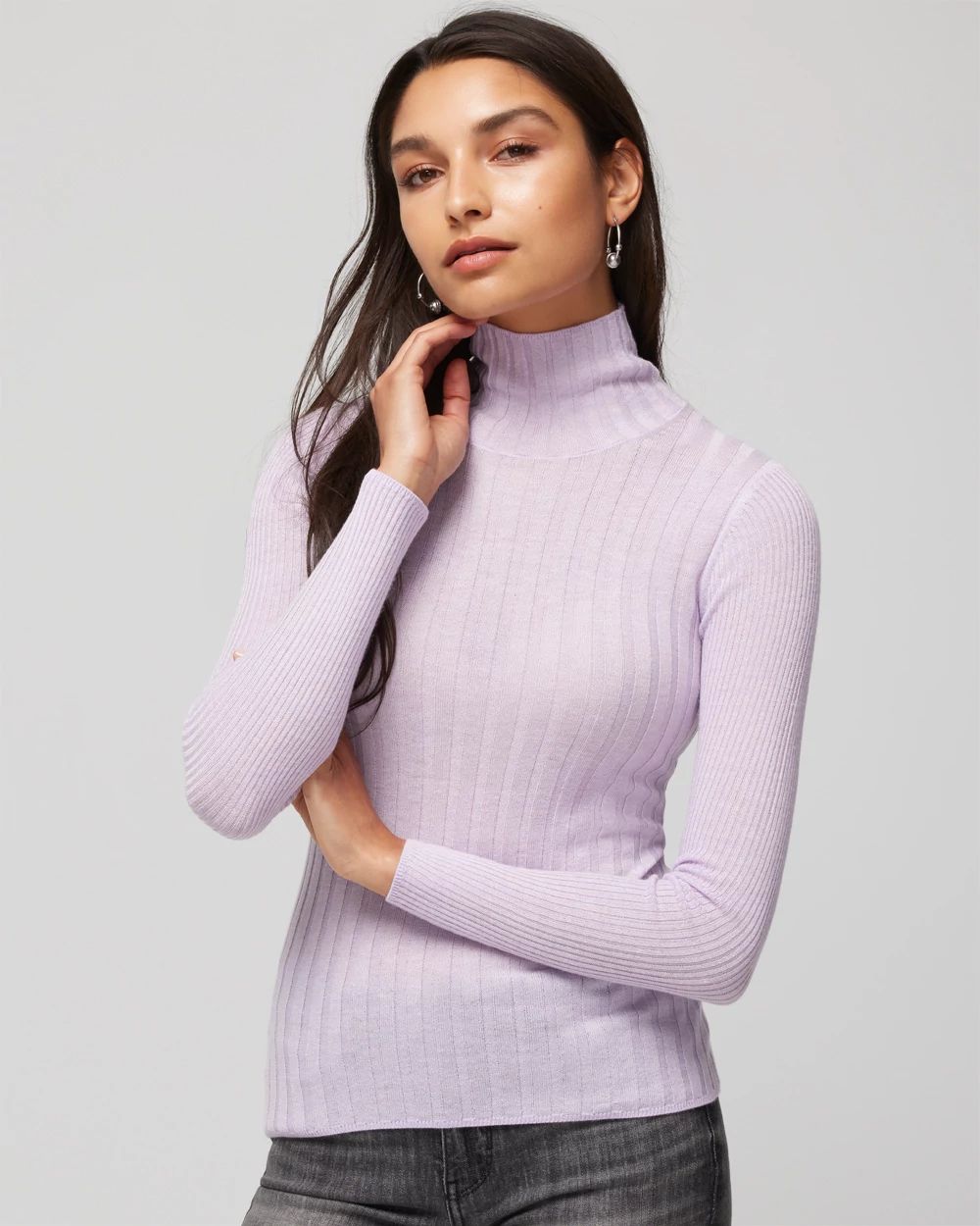 Long Sleeve Cashmere Blend Mockneck
