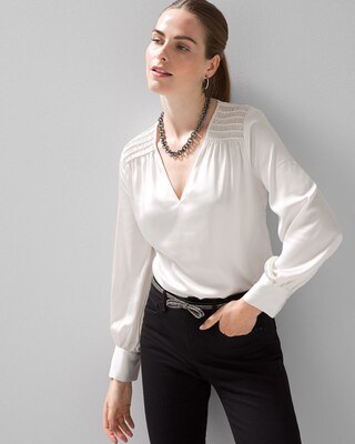 Smocked Shoulder Satin Blouse