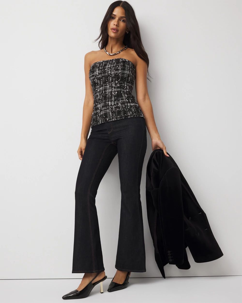 Sequin Plaid Tweed Bustier click to view larger image.