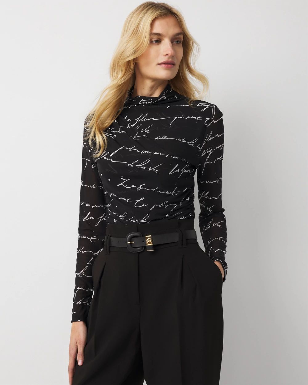 Ruched Mesh Long Sleeve Top