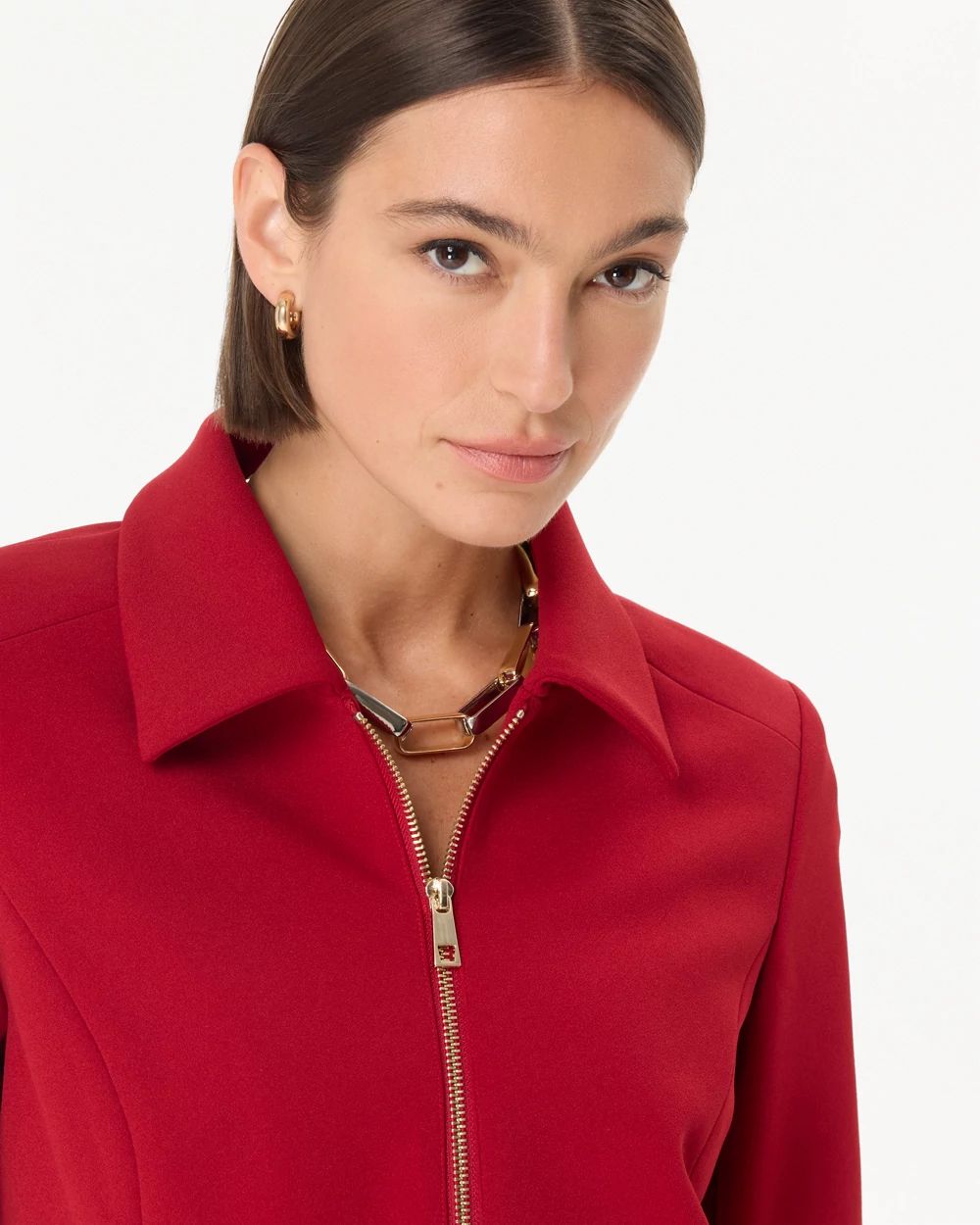 Knit Crepe Zip-Front Jacket click to view larger image.
