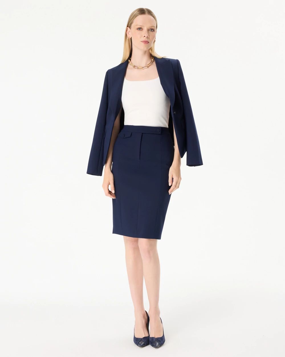 Luxe Stretch Extended Tab Pencil Skirt click to view larger image.