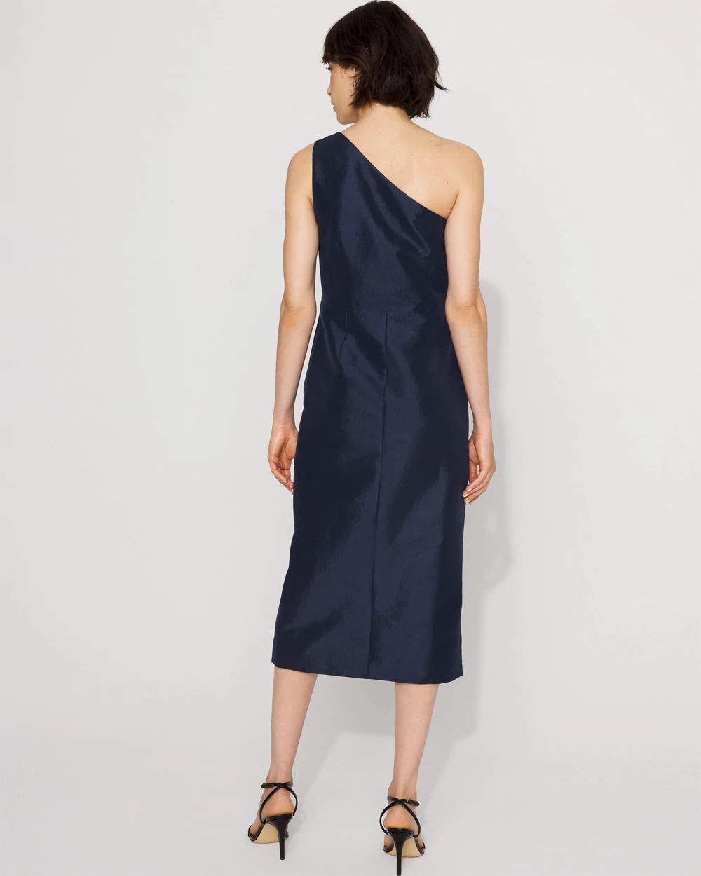 One-Shoulder Stretch Taffeta Midi Dress