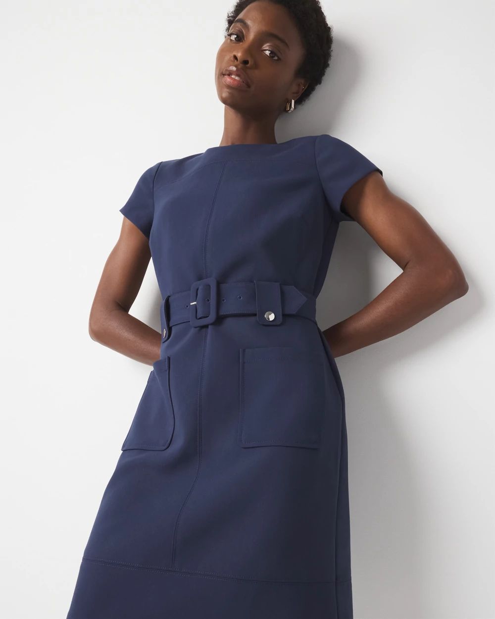 Belted Ponte Shirt Dress