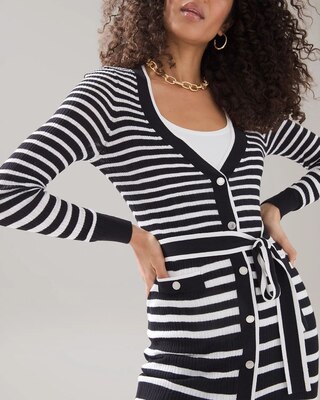 Black + White Striped Cardigan