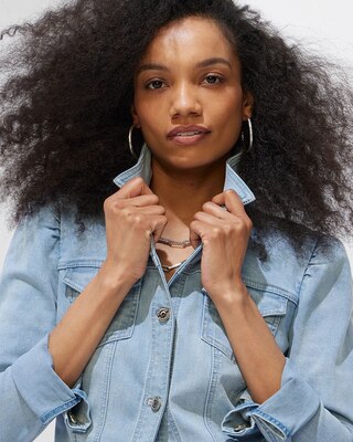 Outlet WHBM Puff-Shoulder Denim Jacket