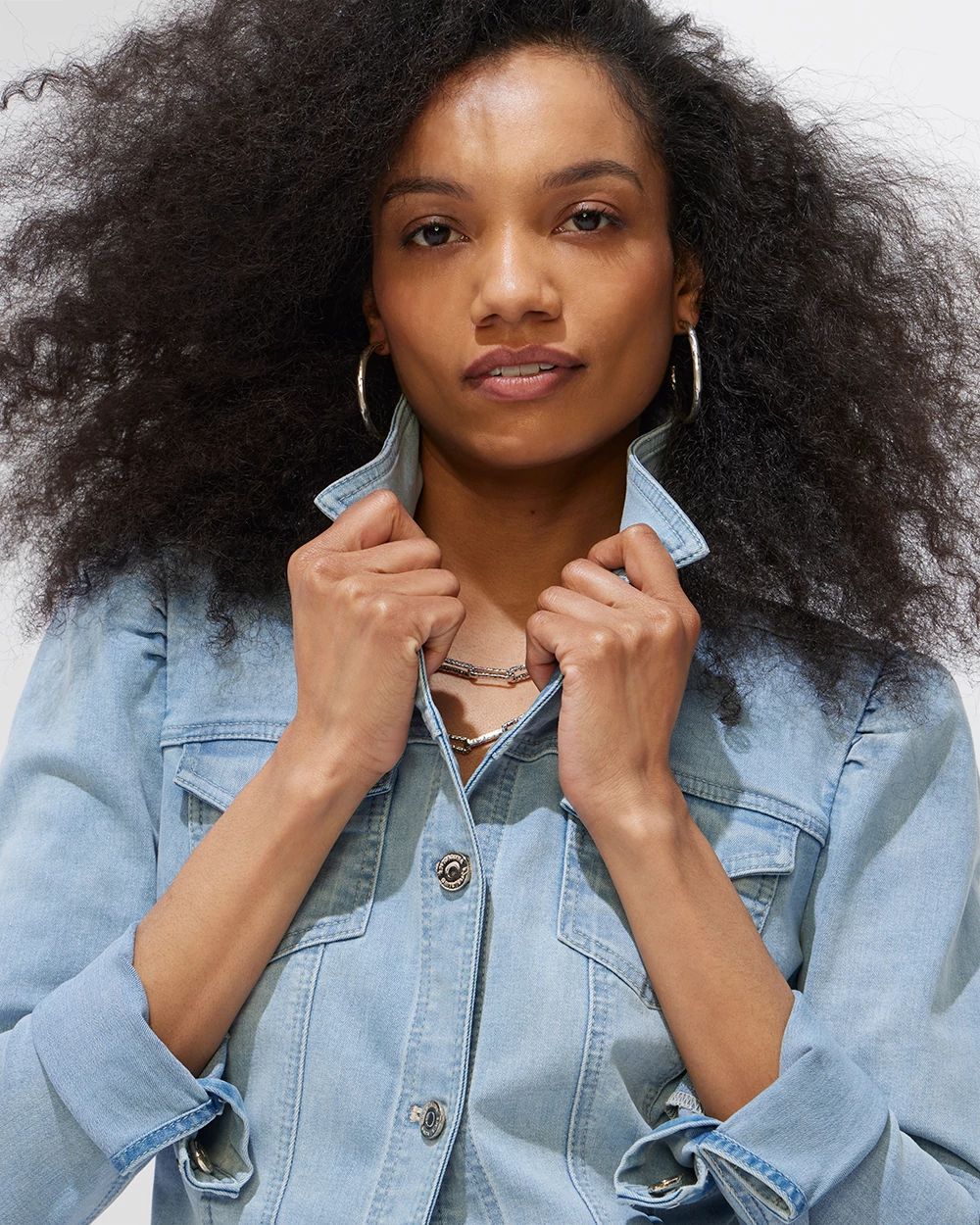 Outlet WHBM Puff-Shoulder Denim Jacket
