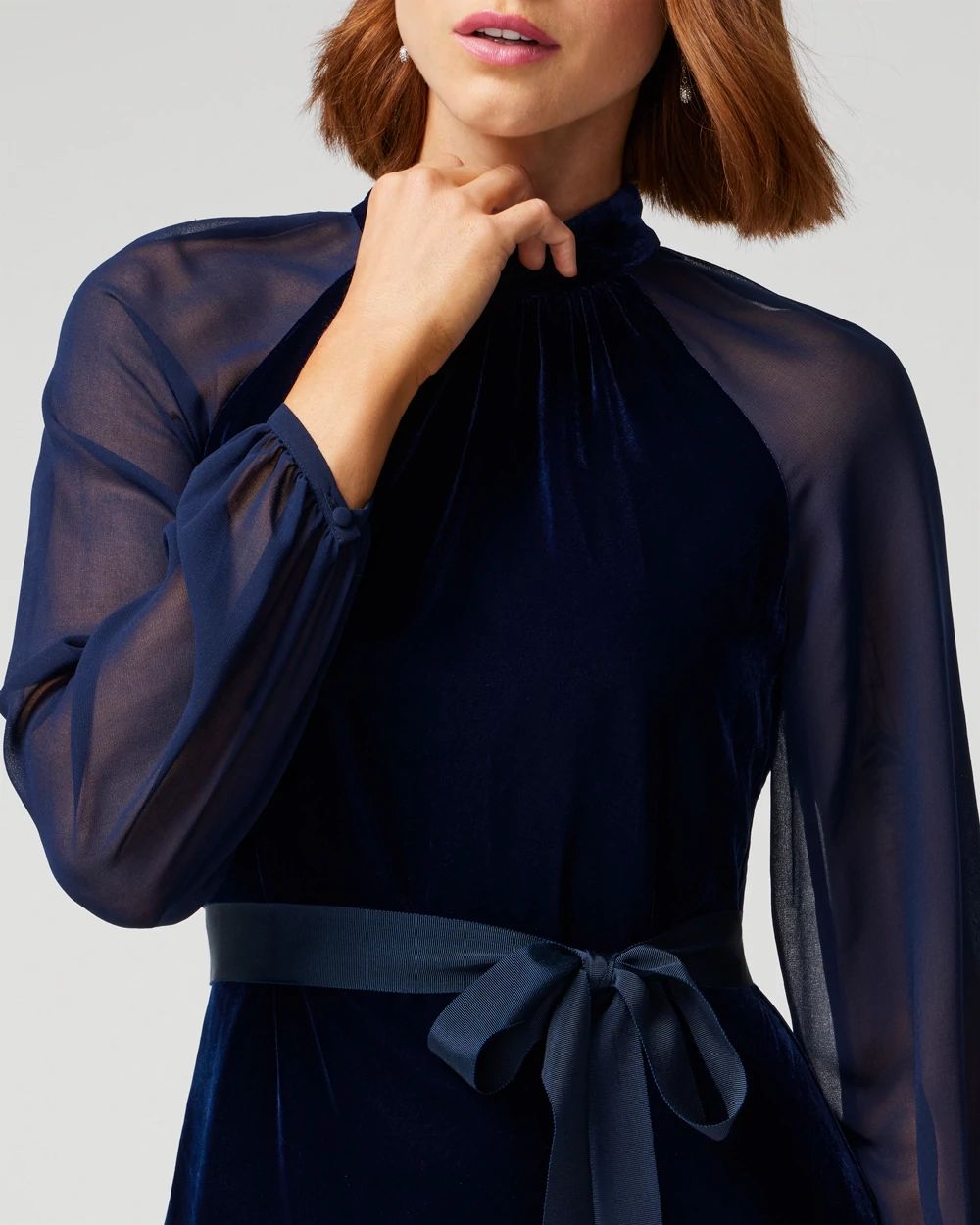Sheer Sleeve Velvet Mini Dress click to view larger image.