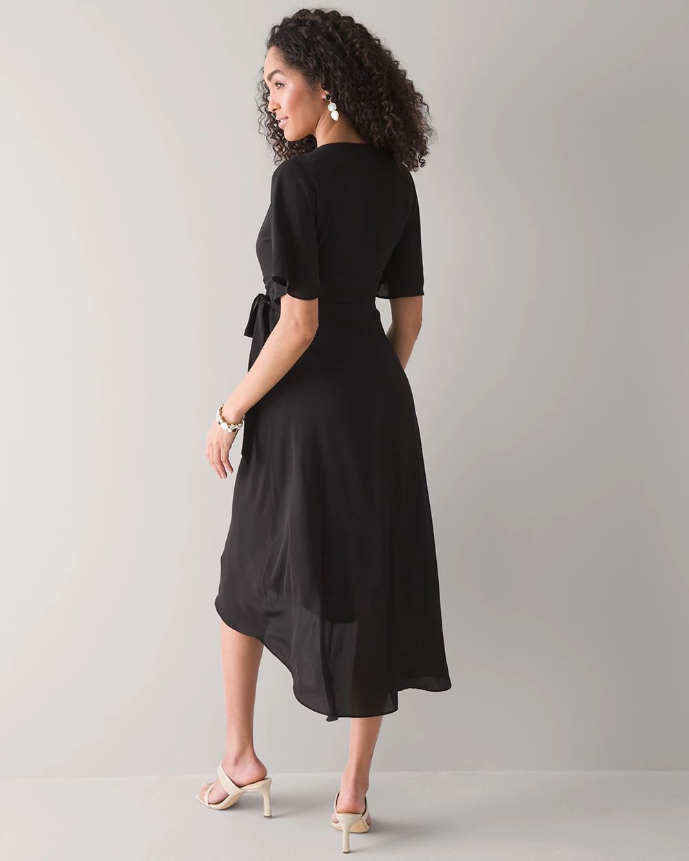 Flutter Sleeve Midi Wrap Dress