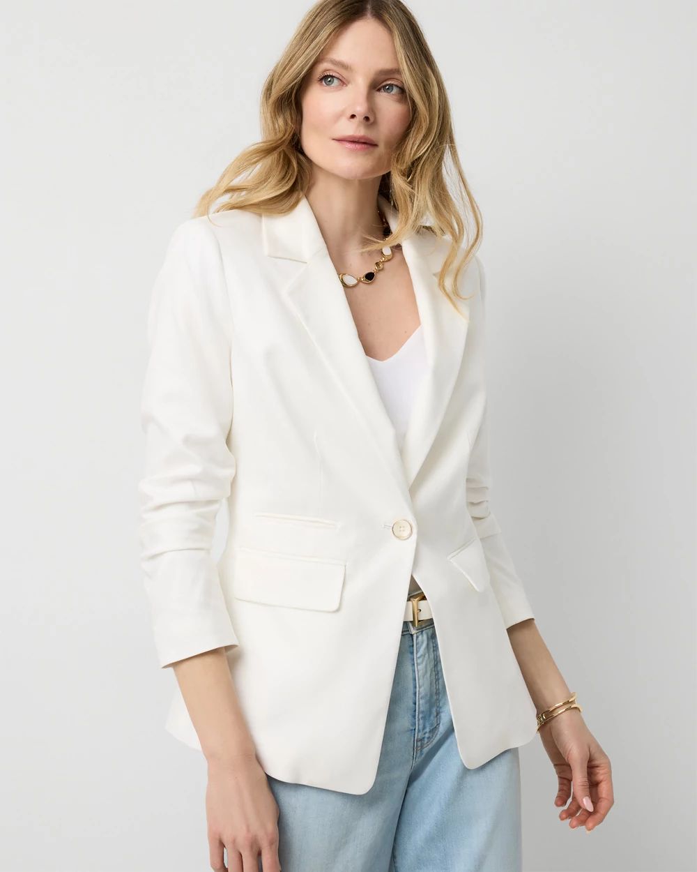 Ruched Sleeve Blazer