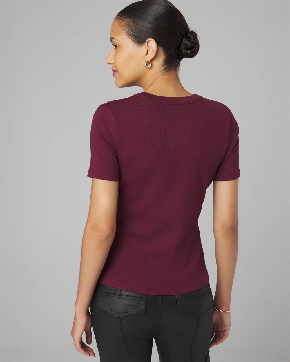 WHBM FORME™  Ribbed Stretch Button Shoulder Tee