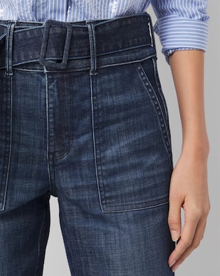 High-Rise Belted Skinny Flare Jeans click to view larger image.