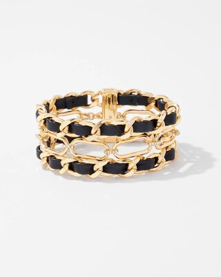 Gold Black Leather Chain Magnetic Bracelet