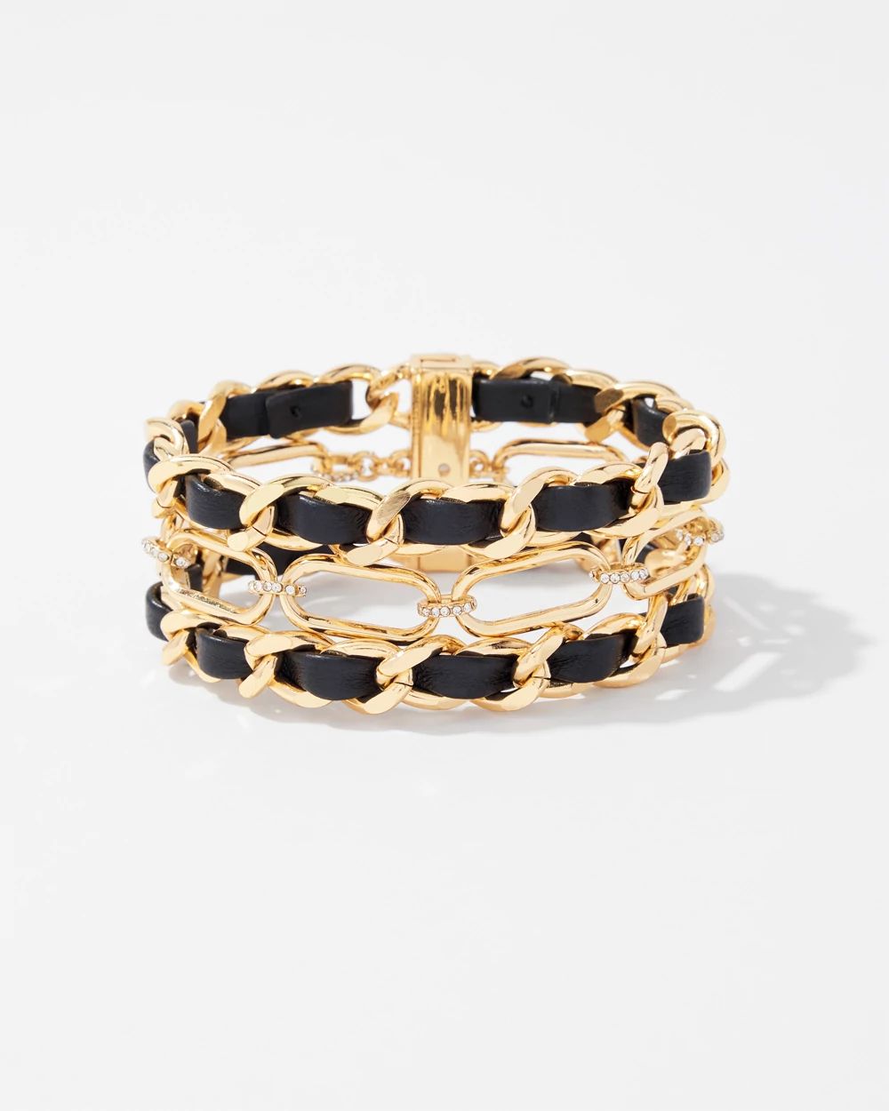 Gold Black Leather Chain Magnetic Bracelet