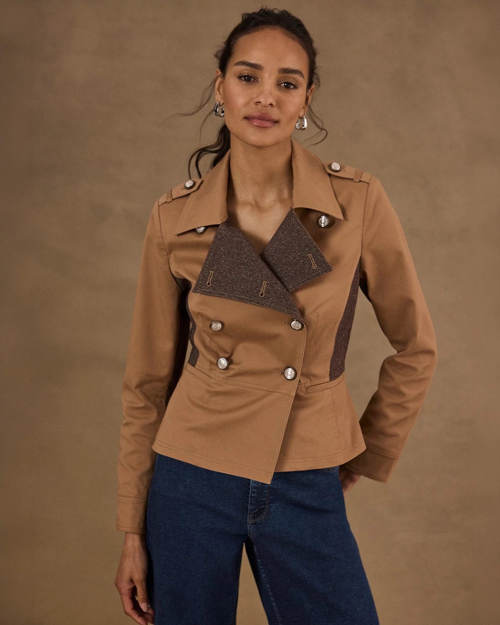 Tweed Detail Trench Jacket