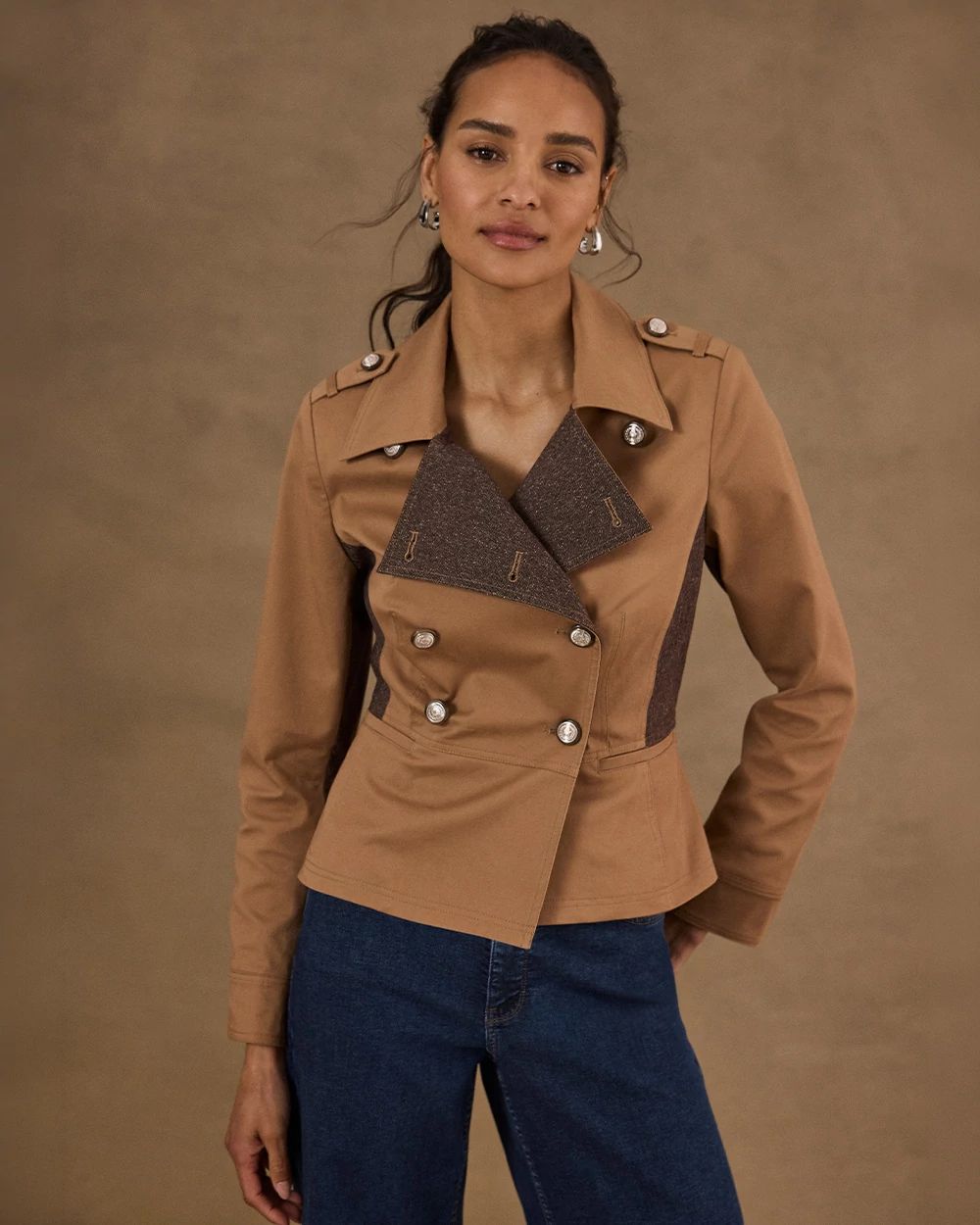 Tweed Detail Trench Jacket