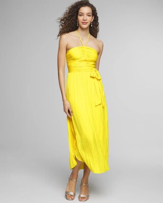 Strapless Pleated Tie-Waist Dress