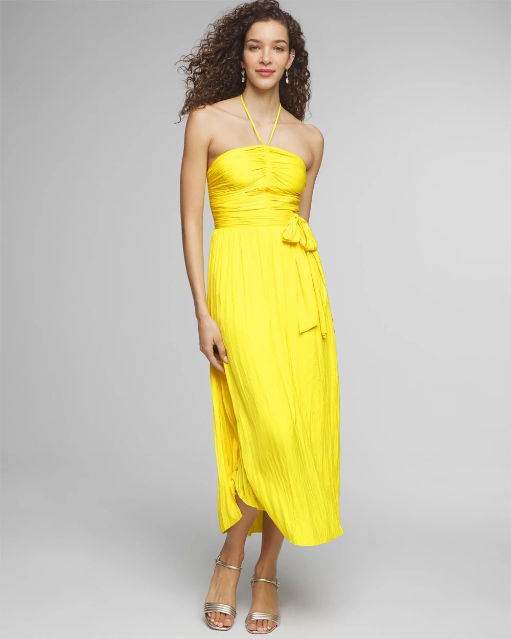 Strapless Pleated Tie-Waist Dress