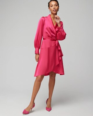Long Sleeve Satin Wrap Mini Dress