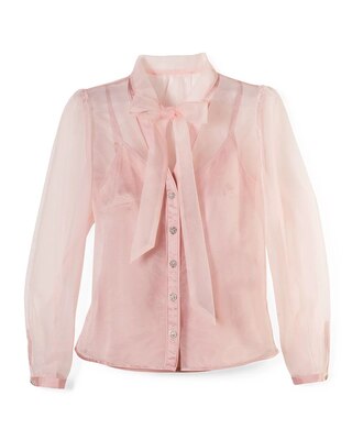 Jewel Button Tie-Neck Blouse