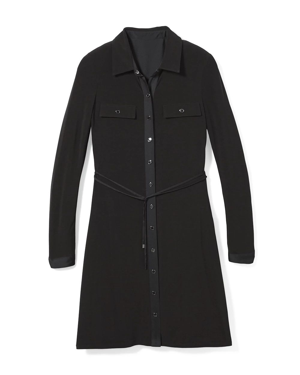 Petite Long-Sleeve Matte Jersey Shirtdress
