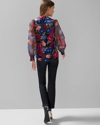 Organza Sleeve Silk Burnout Blouse