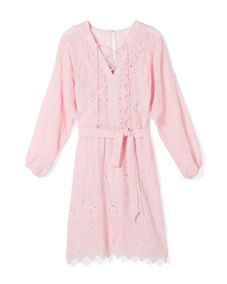 Long-Sleeve White Eyelet Dress