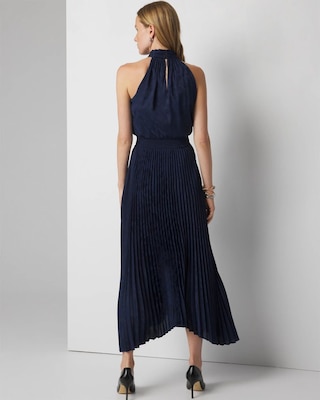 Sleeveless Pleated Halter Midi Dress click to view larger image.