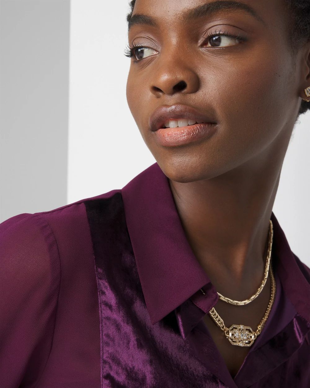 Velvet & Chiffon Tuxedo Shirt